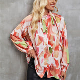 Women’s Long Sleeve Blouse – Relaxed Fit – Artistic Print – Lightweight Casual Top