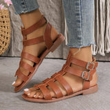 Women’s Flat Sandals – Faux Leather – Roman Style – Open Toe – Buckled Strap