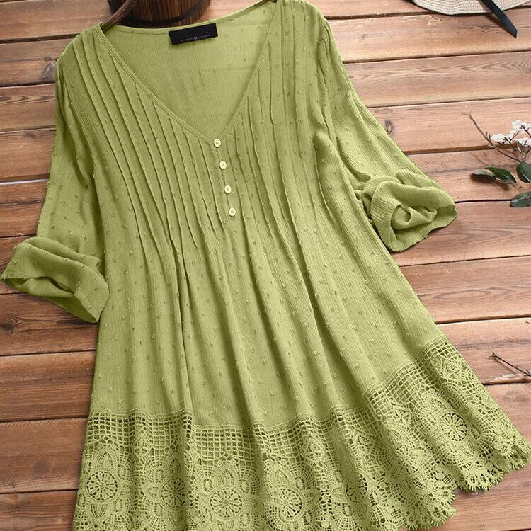 Women’s Boho Tunic Top – V-Neck – Bell Sleeves – Crochet Hem