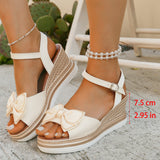 Women’s Wedge Sandals – Platform Heel – Ankle Strap – Open Toe – Bow Detail
