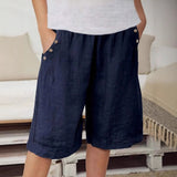 Women’s Knee-Length Shorts – Relaxed Fit – Elastic Waist – Natural Fibers – Casual Style