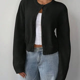 Women’s Cardigan Sweater – Soft Knit – Cropped Fit – Button Front – Ribbed Trim