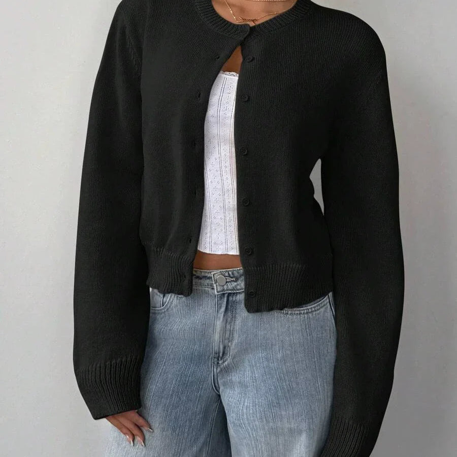 Women’s Cardigan Sweater – Soft Knit – Cropped Fit – Button Front – Ribbed Trim