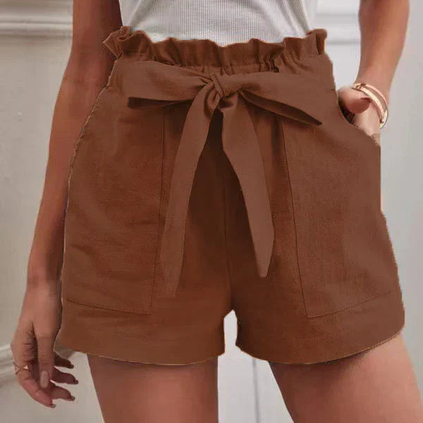 Women’s Shorts – Linen – High Waist – Paper bag Style – Loose Fit – Belted Casual