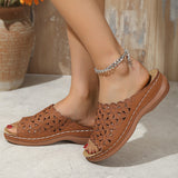 Women’s Slide Sandals – Floral Cut-Out Strap – Low Heel – Breathable Knit Design