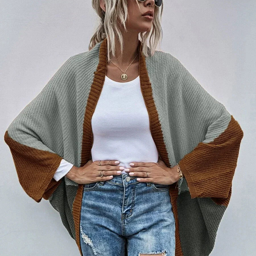Women’s Cardigan Sweater – Oversized Fit – Wool Knit – Open Front – Batwing Sleeves