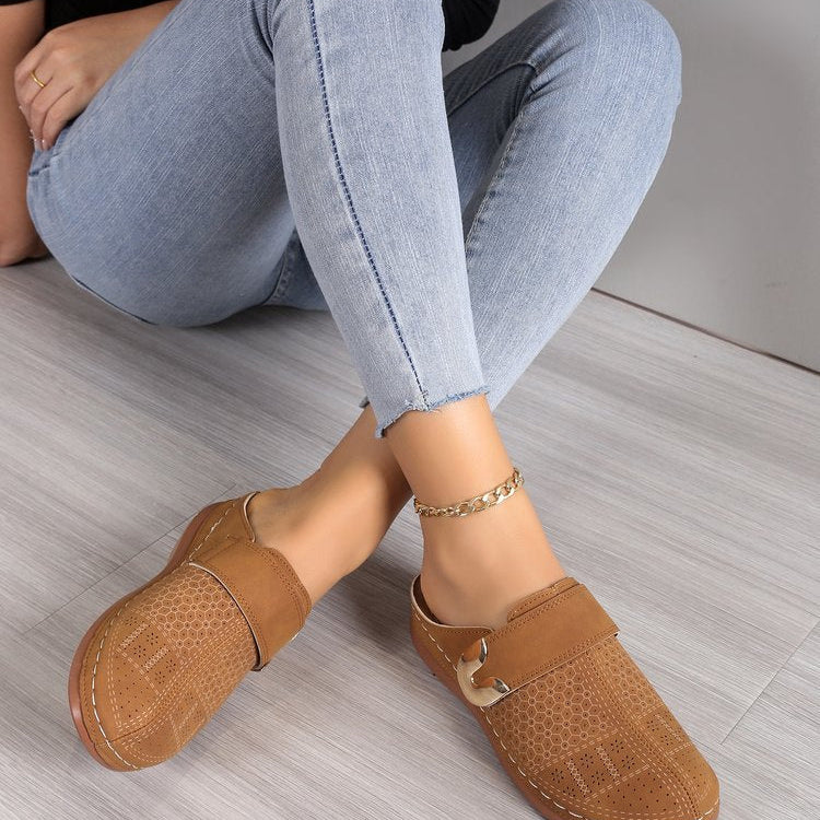 Women’s Mule Sandals – Breathable Blend – Perforated Upper – Slip-On with Buckle