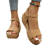 Women’s Platform Sandals – Jute Sole – Faux Leather – Crisscross Straps – Open Toe