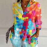 Women’s Button-Down Blouse – Relaxed Fit – Long Sleeve – Abstract Print