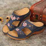 Women’s Slide Sandals – Wedge Platform – Embroidered Strap – Breathable Blend