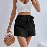 Women’s Wrap Skort – Lightweight Cotton Blend – Relaxed Fit – Elastic Waist – A-Line