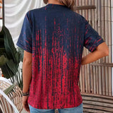 Women’s Blouse – Relaxed Fit – V-Neck Button Detail – Cotton Feel – Textured Pattern