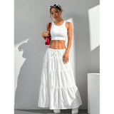 Women’s Long Skirt – Cotton Blend – A-Line Fit – Tiered Layers – Drawstring Waist
