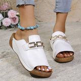 Women’s Wedge Sandals – Slip-On Fit – Smooth Finish – Open Toe Buckle