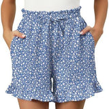 Women’s Cotton Shorts – Relaxed Fit – Gingham Pattern – Ruffle Hem – Elastic Waist
