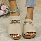 Women’s Wedge Sandals – Slip-On Fit – Smooth Finish – Open Toe Buckle