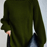 Grace | Full Size Turtle Ribbed Knit Slit Sweater