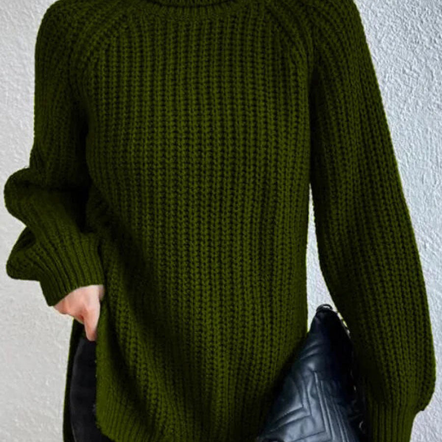 Grace | Full Size Turtle Ribbed Knit Slit Sweater