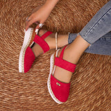 Women’s Wedge Sandals – Closed Toe – Suede-Like Upper – Jute Heel – Wide Straps