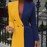 Women’s Blazer Dress – Tailored Fit – Two-Tone – Double Breasted – V-Neck Mini – Long Sleeve