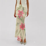 Women’s Long Skirt – Mermaid Fit – Mesh Fabric – Sheer Floral Print – Ankle Length