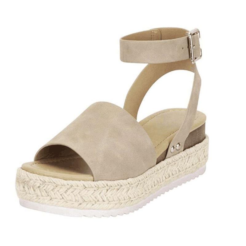 Women’s Wedge Sandals – Platform Sole – Jute Wrapped Heel – Ankle Strap – Cushioned Footbed
