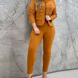 Women’s Blazer and Pants Suit Set – Slim Fit – Double-Breasted – Tailored Seams