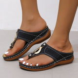 Women’s Slip-On Sandals – Wedge Heel – Open Toe – Cushioned Insole – Perforated Strap
