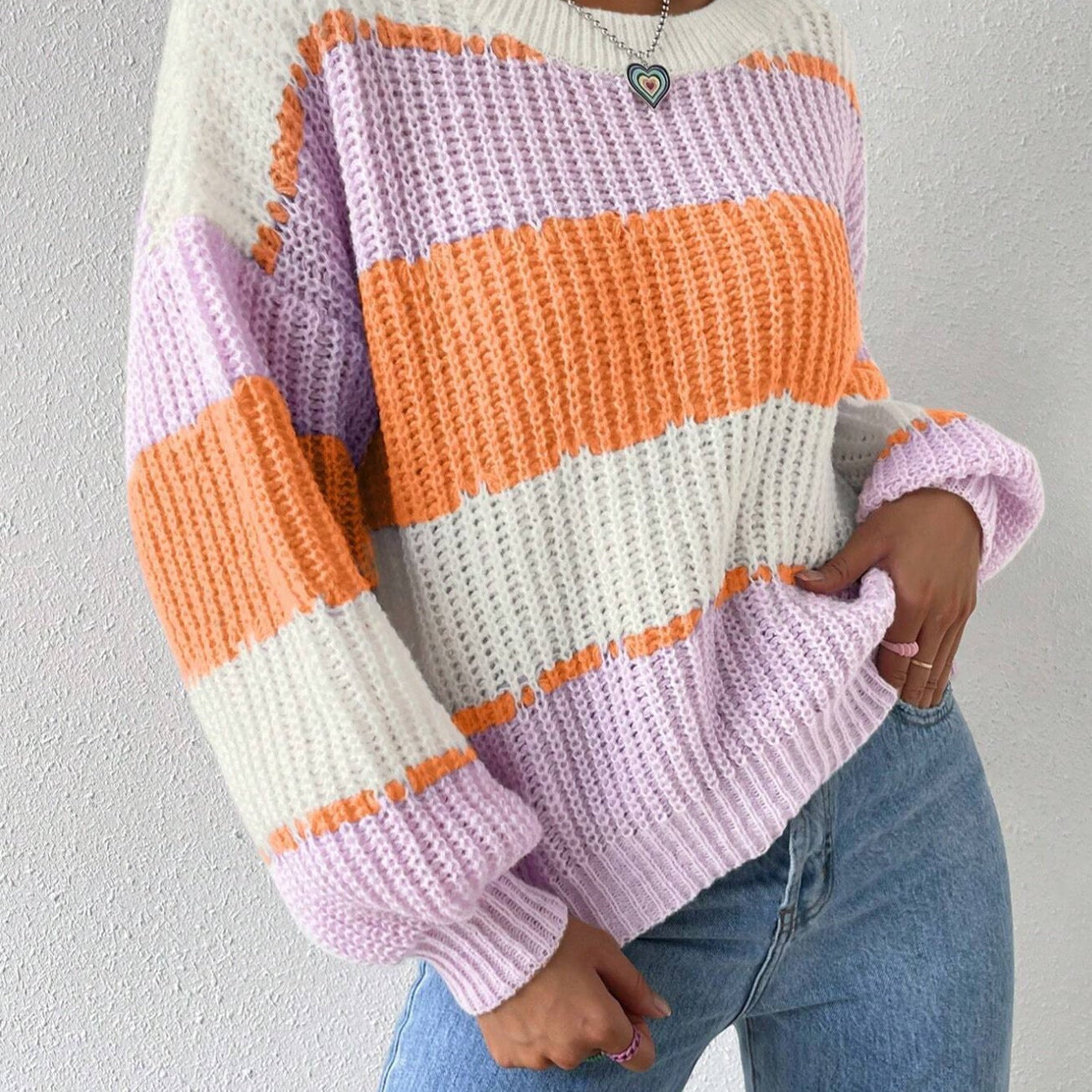 Women’s Pullover Sweater – Chunky Knit – Oversized Fit – Long Sleeve Casual Crew Neck