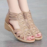 Women’s Sandals – Soft Leather – Medium Heel – Cut-Out Straps – Open Toe Stylish Fit