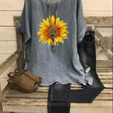 Women’s Blouse – Relaxed Fit – Lightweight Cotton – Round Neck – Half Sleeve – Tunic Length – Dandelion Print