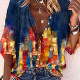 Women's Printed Boho Long Sleeve Tunic Blouse