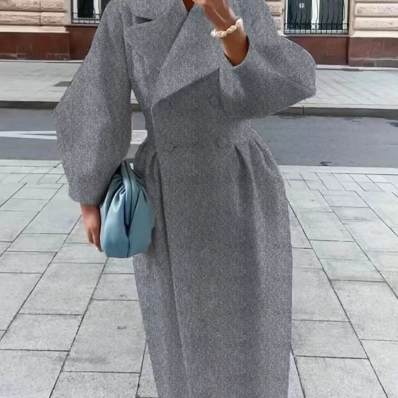 Women's stylish lantern sleeve long coat with collar