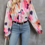 Women’s Long Sleeve Blouse – Relaxed Fit – Artistic Print – Lightweight Casual Top