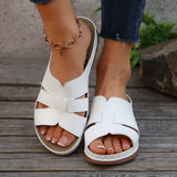 Women’s Wedge Slide Sandals – Faux Leather – Open Toe – Cut-Out – Casual Comfort