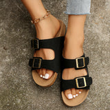 Women’s Flat Sandals – Open Toe – Adjustable Buckle Straps – Cushioned Insole – Casual Fit