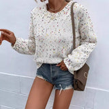 Women’s Pullover Sweater – Relaxed Fit – Knit Fabric – Ribbed Trim – Speckled Pattern