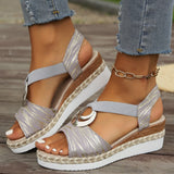 Women’s Wedge Sandals – Open Toe – Slingback Strap – Jute Sole – Metallic Buckle
