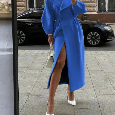 Women's stylish lantern sleeve long coat with collar