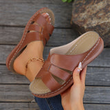 Women’s Wedge Slide Sandals – Faux Leather – Open Toe – Cut-Out – Casual Comfort