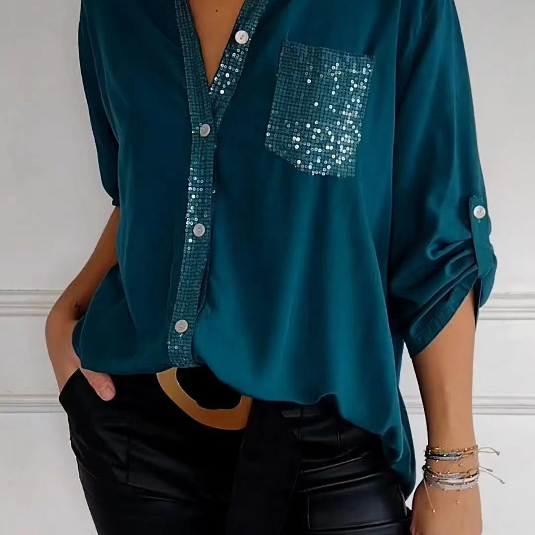 Althea – Sequined Pocket Blouse
