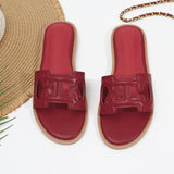 Women’s Flat Sandals – Faux Leather – Cut-Out Strap – Slip-On Open Toe Casual Fit