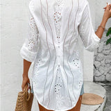 Women’s Blouse – Relaxed Fit – Lace Trim – V-Neck – Three-Quarter Sleeve