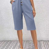 Women’s Linen Shorts – High Waist Paperbag – Relaxed Fit – Button Front – Knee Length