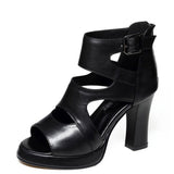 Women’s High Heel Sandals – Cut-Out Design – Peep Toe – Block Heel – Ankle Strap