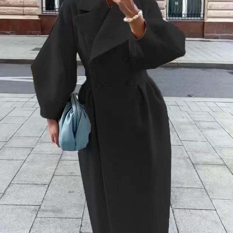 Women's stylish lantern sleeve long coat with collar