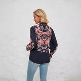 Women’s Long Sleeve Blouse – Relaxed Fit – Cotton Blend – Button Down – Floral Print