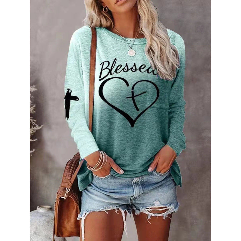 Women’s Long Sleeve Shirt – Relaxed Fit – Cotton Blend – Graphic Front – Casual Style