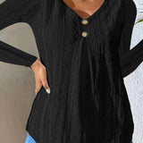Ottilie | Button Detail Long Sleeve Top - Casual V-Neck