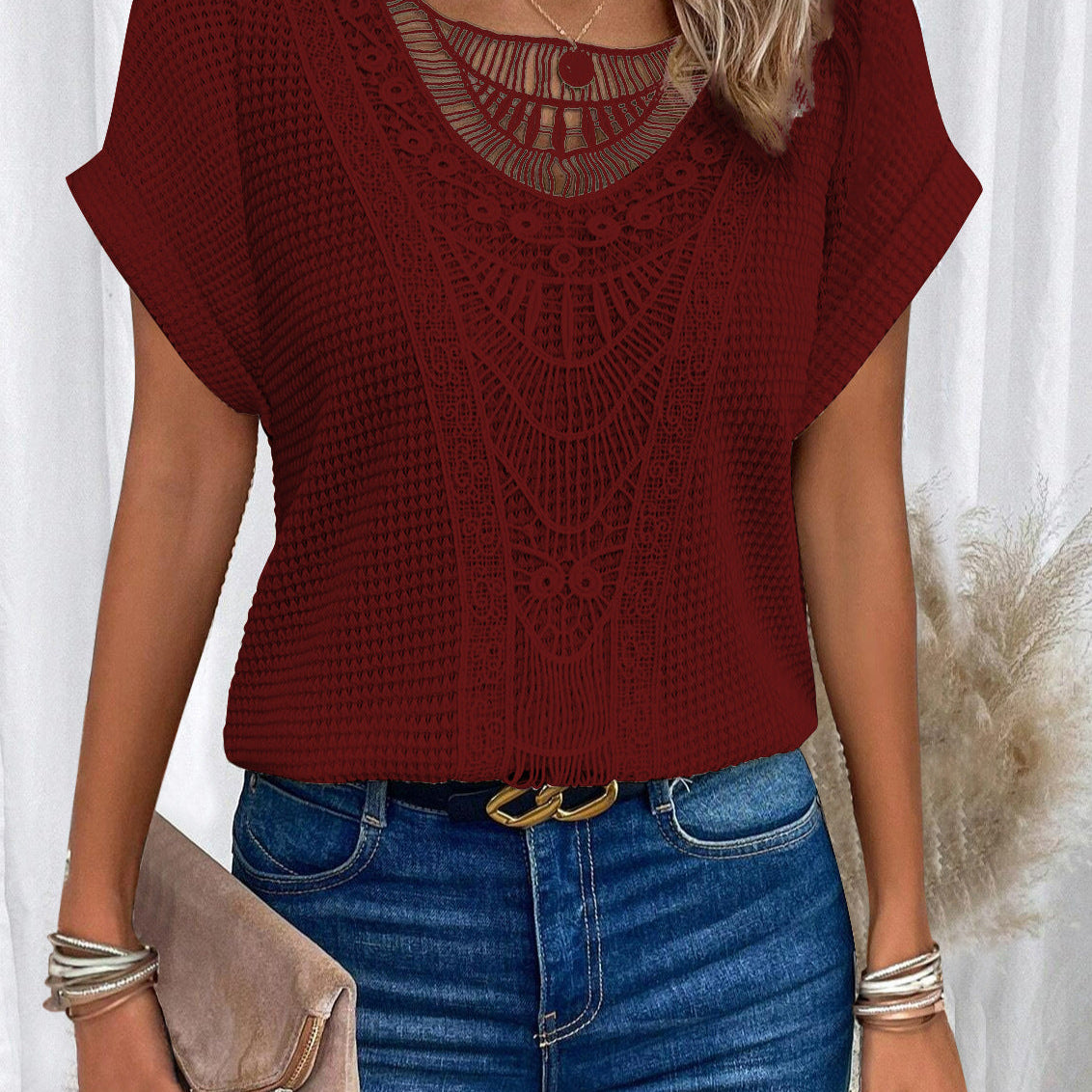 Zarelle – Lace Detail Short Sleeve Top